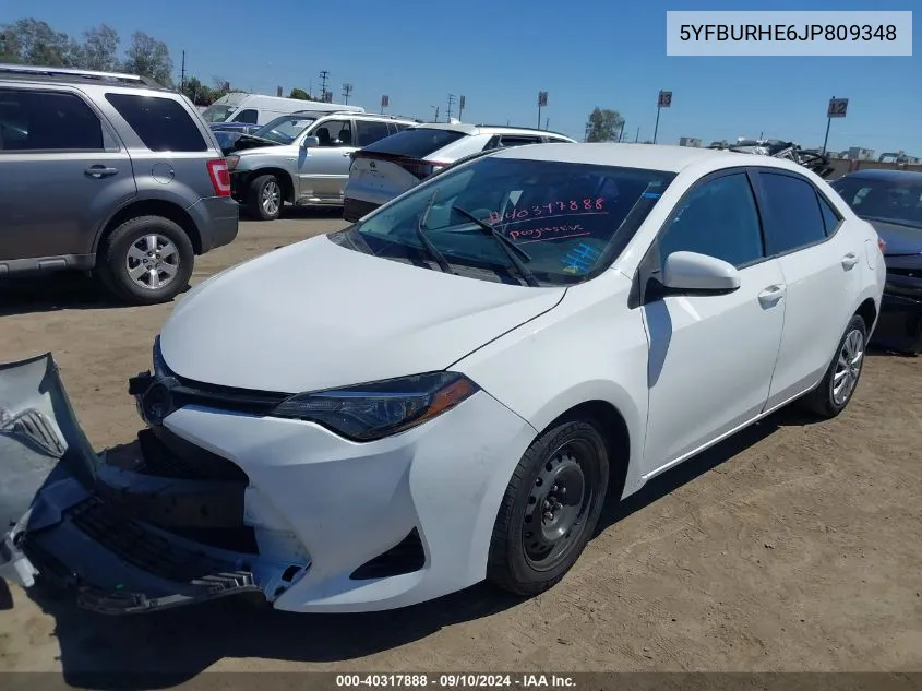 2018 Toyota Corolla Le VIN: 5YFBURHE6JP809348 Lot: 40317888