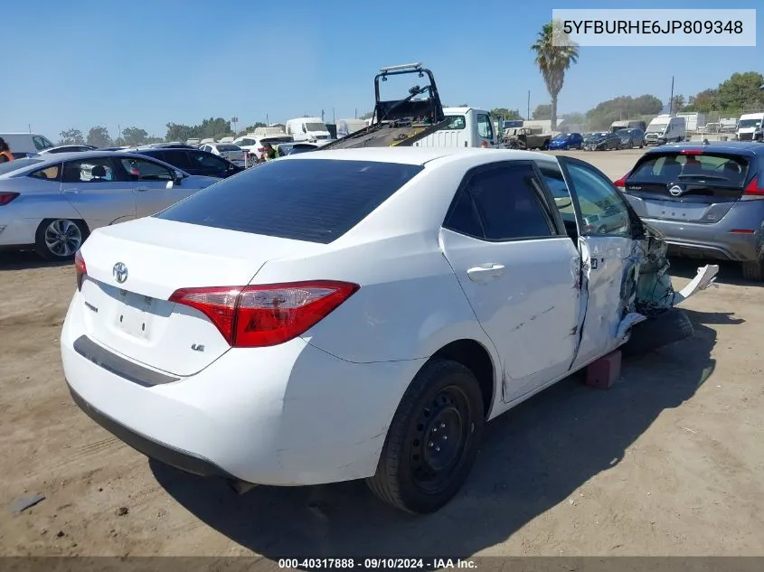 2018 Toyota Corolla Le VIN: 5YFBURHE6JP809348 Lot: 40317888