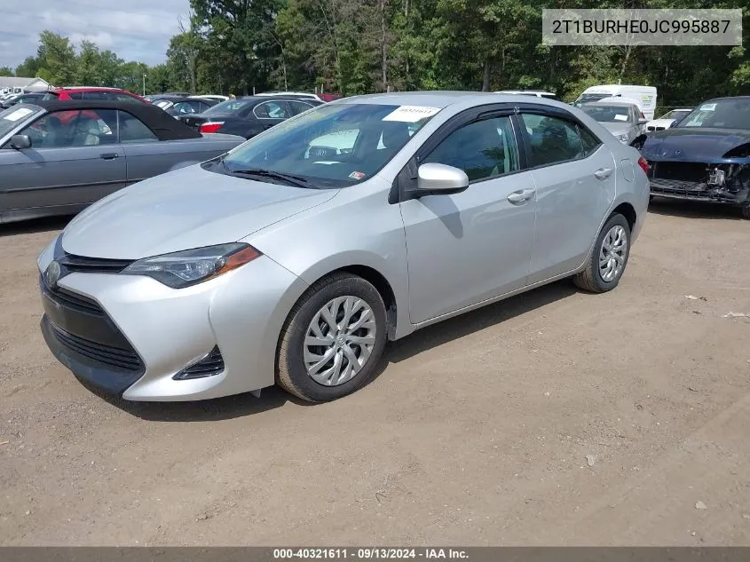 2018 Toyota Corolla Le VIN: 2T1BURHE0JC995887 Lot: 40321611