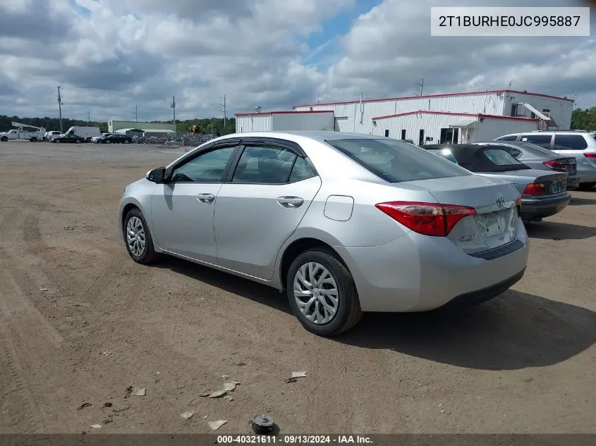 2018 Toyota Corolla Le VIN: 2T1BURHE0JC995887 Lot: 40321611