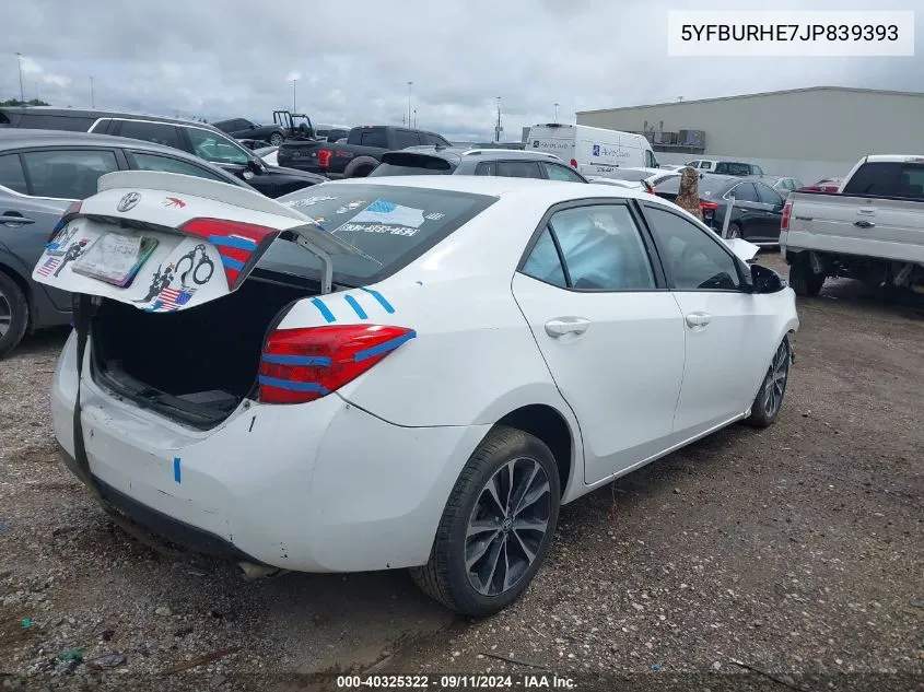 2018 Toyota Corolla Se VIN: 5YFBURHE7JP839393 Lot: 40325322