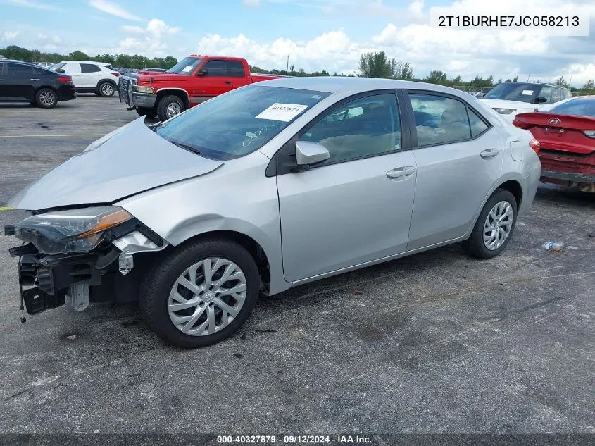 2018 Toyota Corolla Le VIN: 2T1BURHE7JC058213 Lot: 40327879