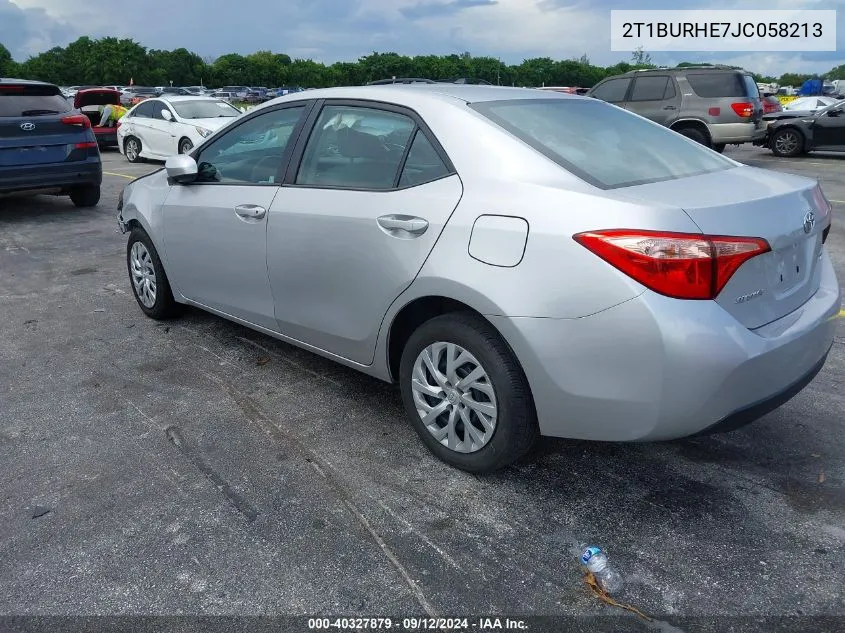 2018 Toyota Corolla Le VIN: 2T1BURHE7JC058213 Lot: 40327879