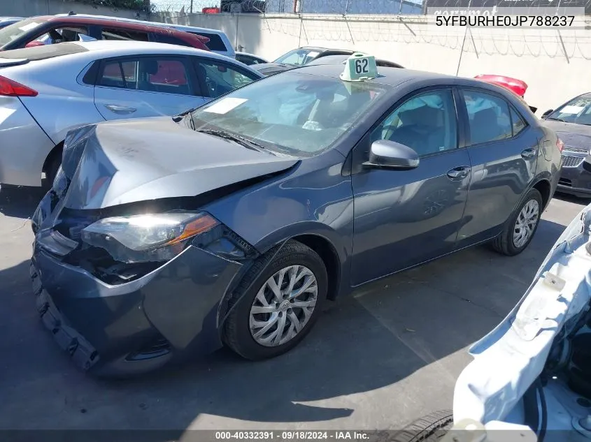 2018 Toyota Corolla Le VIN: 5YFBURHE0JP788237 Lot: 40332391