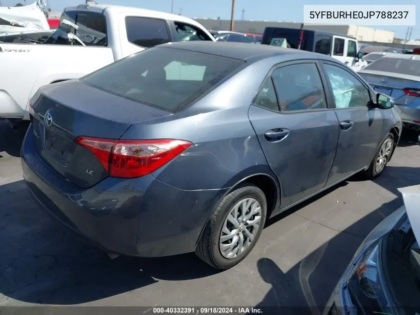 2018 Toyota Corolla Le VIN: 5YFBURHE0JP788237 Lot: 40332391