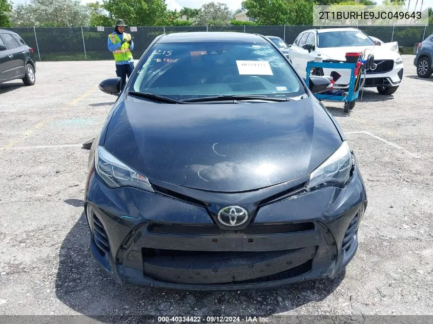 2018 Toyota Corolla L/Le/Xle/Se/Xse VIN: 2T1BURHE9JC049643 Lot: 40334422