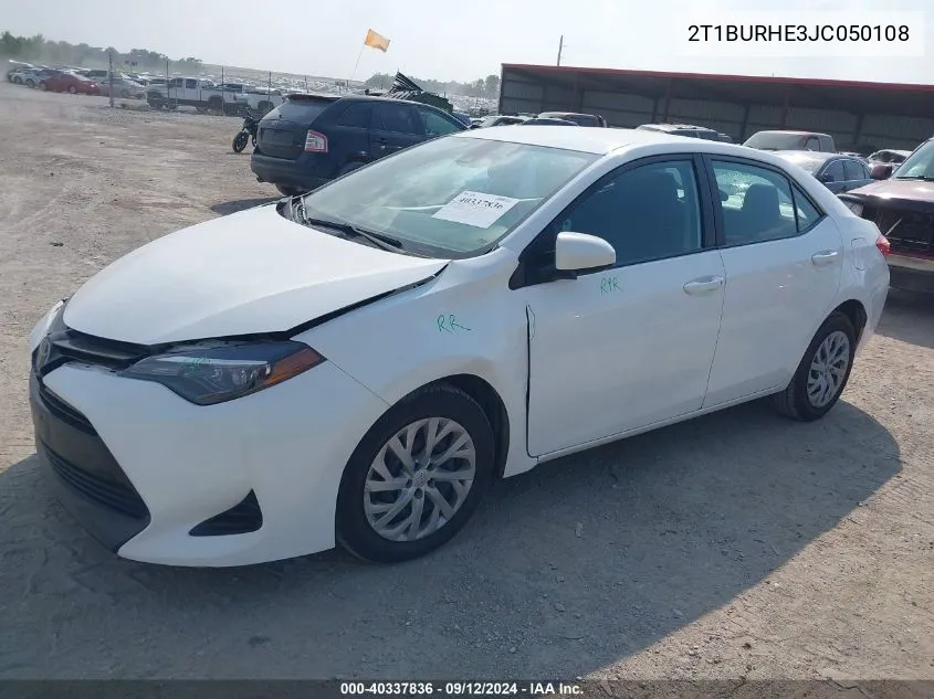 2018 Toyota Corolla Le VIN: 2T1BURHE3JC050108 Lot: 40337836