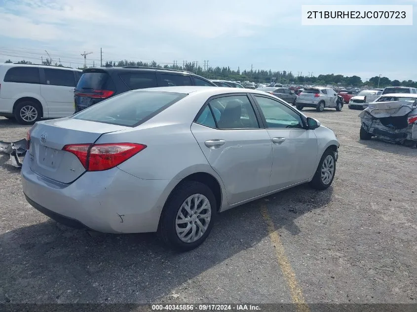 2018 Toyota Corolla Le VIN: 2T1BURHE2JC070723 Lot: 40345856