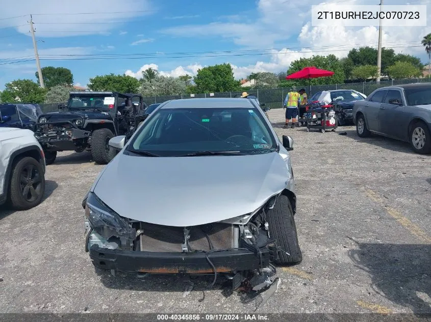 2018 Toyota Corolla Le VIN: 2T1BURHE2JC070723 Lot: 40345856