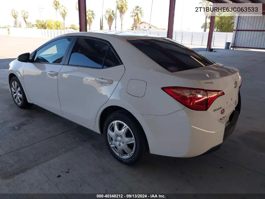 2018 Toyota Corolla Le VIN: 2T1BURHE6JC063533 Lot: 40348212