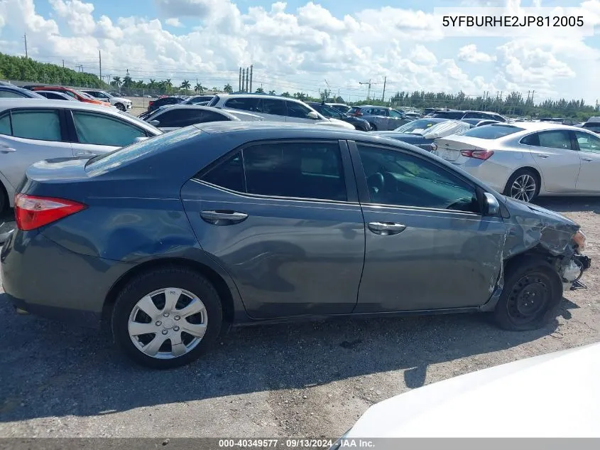 2018 Toyota Corolla Le VIN: 5YFBURHE2JP812005 Lot: 40349577