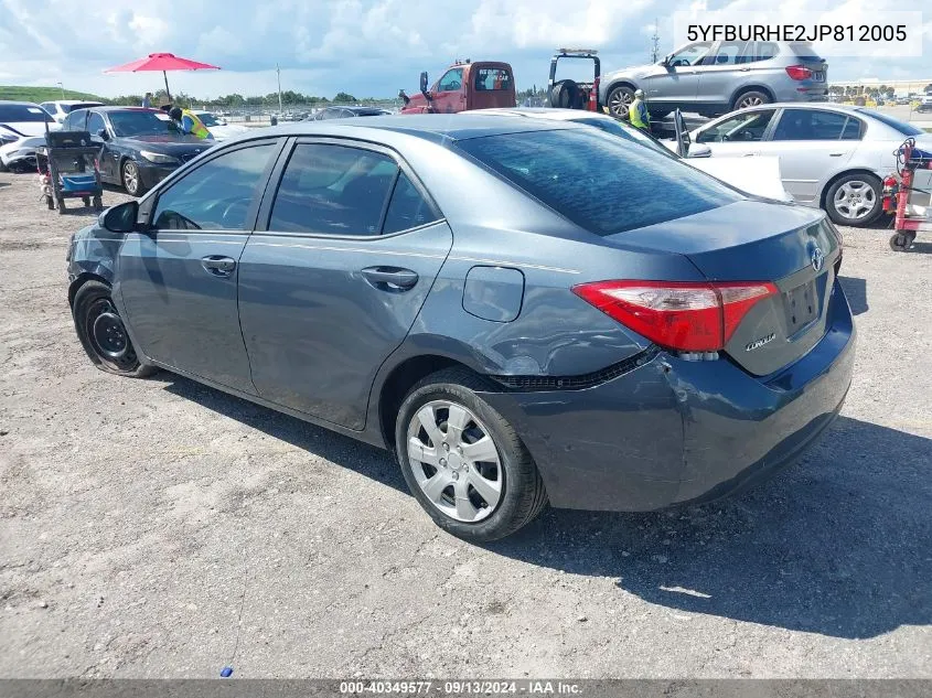 2018 Toyota Corolla Le VIN: 5YFBURHE2JP812005 Lot: 40349577