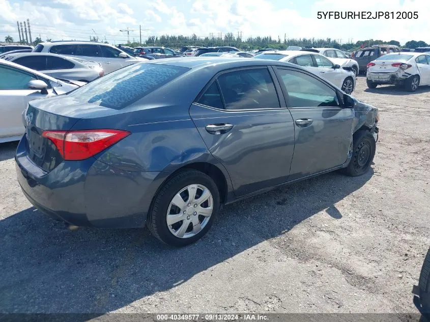 2018 Toyota Corolla Le VIN: 5YFBURHE2JP812005 Lot: 40349577