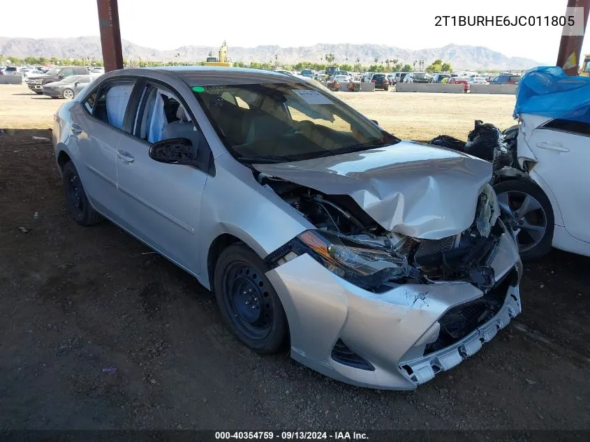 2018 Toyota Corolla Le VIN: 2T1BURHE6JC011805 Lot: 40354759