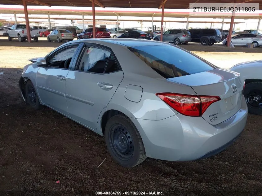 2018 Toyota Corolla Le VIN: 2T1BURHE6JC011805 Lot: 40354759