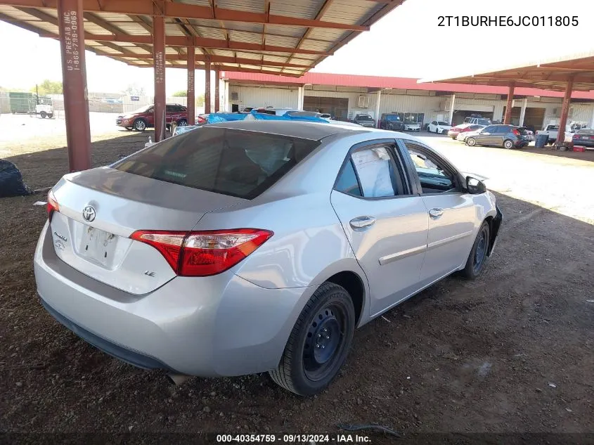 2018 Toyota Corolla Le VIN: 2T1BURHE6JC011805 Lot: 40354759