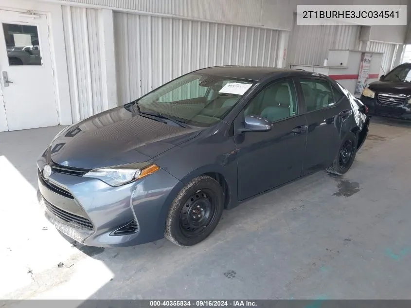 2T1BURHE3JC034541 2018 Toyota Corolla Le