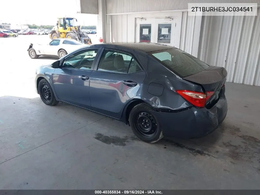 2018 Toyota Corolla Le VIN: 2T1BURHE3JC034541 Lot: 40355834