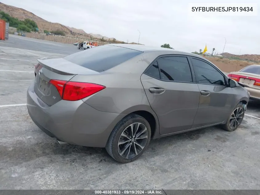 2018 Toyota Corolla Se VIN: 5YFBURHE5JP819434 Lot: 40381933