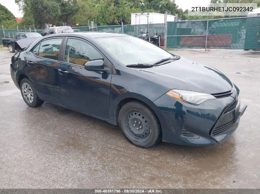 2018 Toyota Corolla Le VIN: 2T1BURHE1JC092342 Lot: 40391796