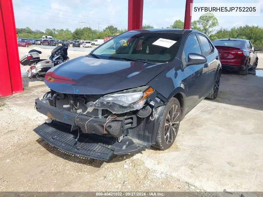 2018 Toyota Corolla Le VIN: 5YFBURHE5JP752205 Lot: 40421032