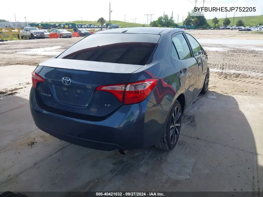 2018 Toyota Corolla Le VIN: 5YFBURHE5JP752205 Lot: 40421032