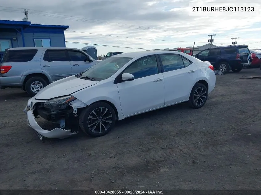 2018 Toyota Corolla Se VIN: 2T1BURHE8JC113123 Lot: 40428055