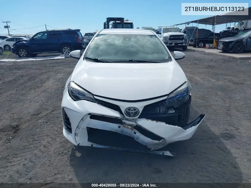 2018 Toyota Corolla Se VIN: 2T1BURHE8JC113123 Lot: 40428055