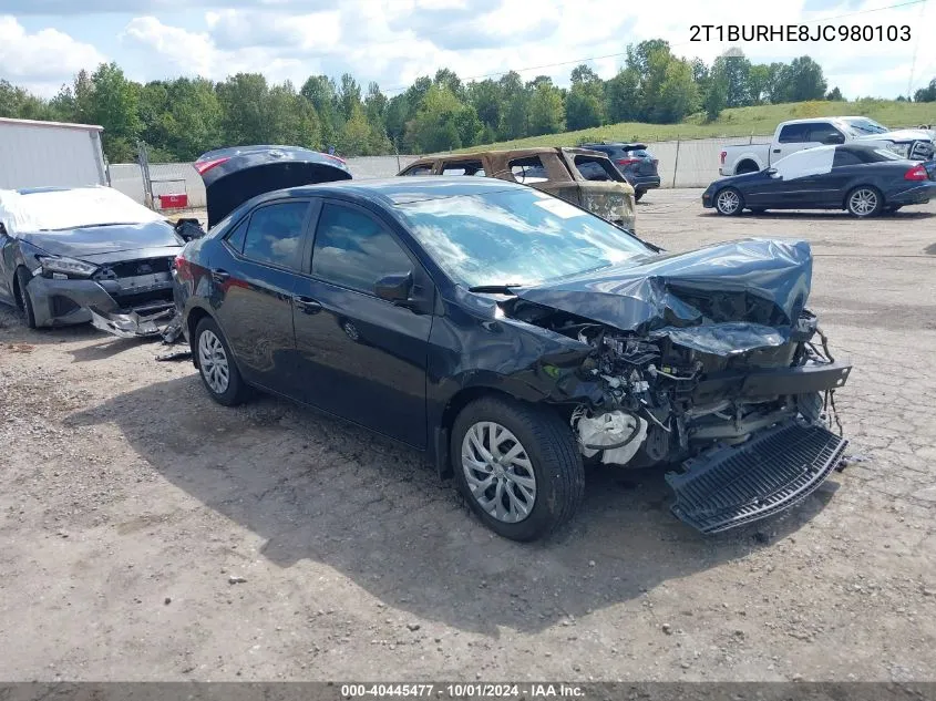 2018 Toyota Corolla Le VIN: 2T1BURHE8JC980103 Lot: 40445477