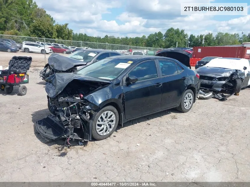 2018 Toyota Corolla Le VIN: 2T1BURHE8JC980103 Lot: 40445477