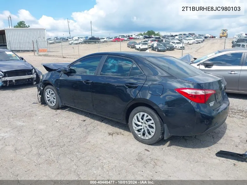 2018 Toyota Corolla Le VIN: 2T1BURHE8JC980103 Lot: 40445477