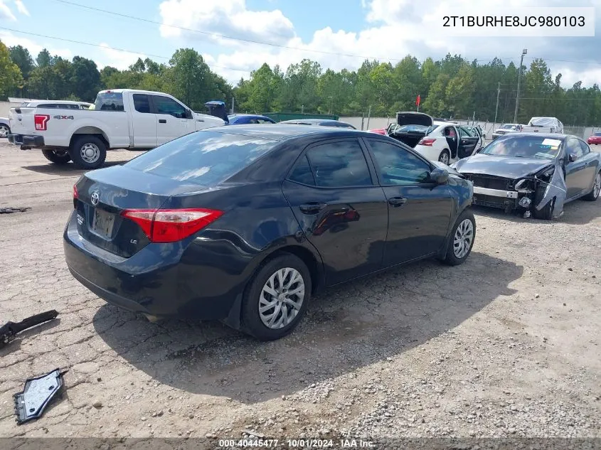 2018 Toyota Corolla Le VIN: 2T1BURHE8JC980103 Lot: 40445477