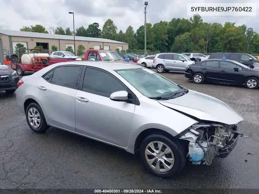 2018 Toyota Corolla L VIN: 5YFBURHE9JP760422 Lot: 40450301