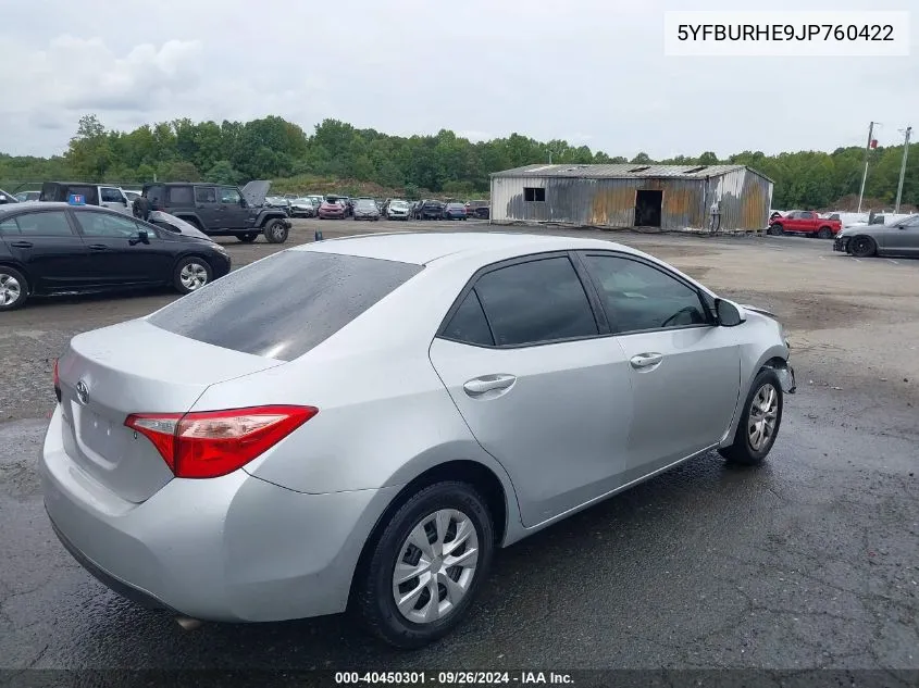 2018 Toyota Corolla L VIN: 5YFBURHE9JP760422 Lot: 40450301