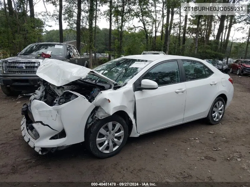 2018 Toyota Corolla Le VIN: 2T1BURHE0JC055931 Lot: 40451478