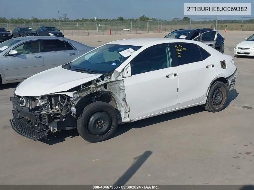 2018 Toyota Corolla Le VIN: 2T1BURHE8JC069382 Lot: 40467953