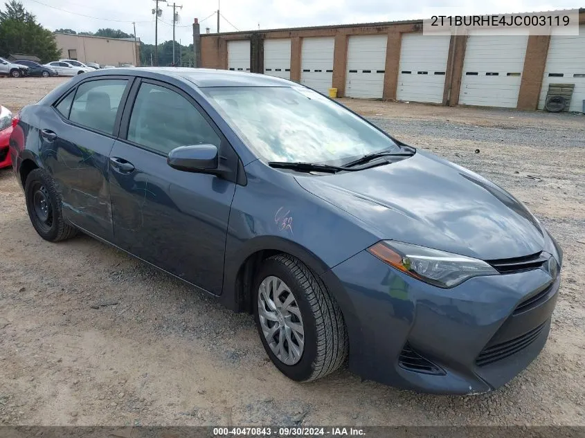 2018 Toyota Corolla Le VIN: 2T1BURHE4JC003119 Lot: 40470843