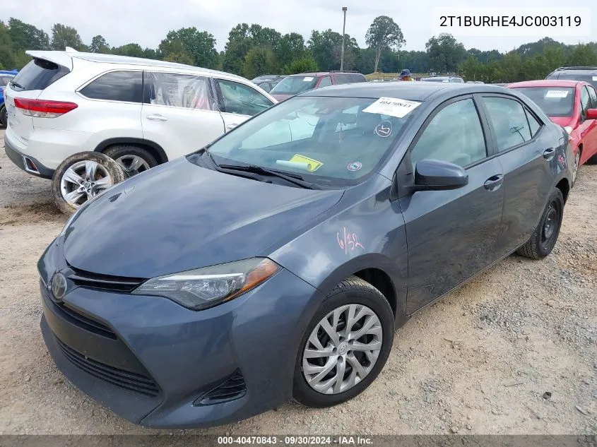 2018 Toyota Corolla Le VIN: 2T1BURHE4JC003119 Lot: 40470843