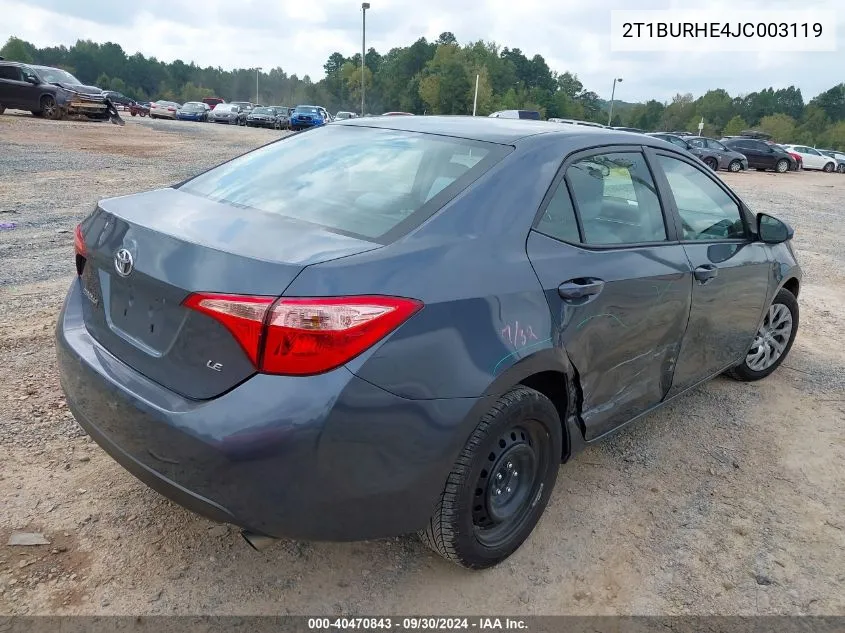 2018 Toyota Corolla Le VIN: 2T1BURHE4JC003119 Lot: 40470843