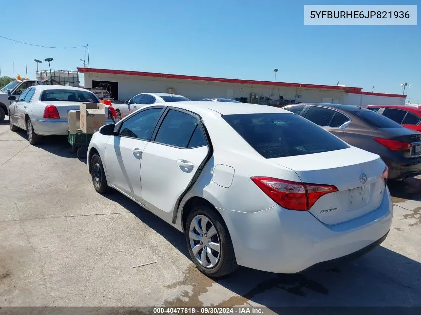 2018 Toyota Corolla Le VIN: 5YFBURHE6JP821936 Lot: 40477818