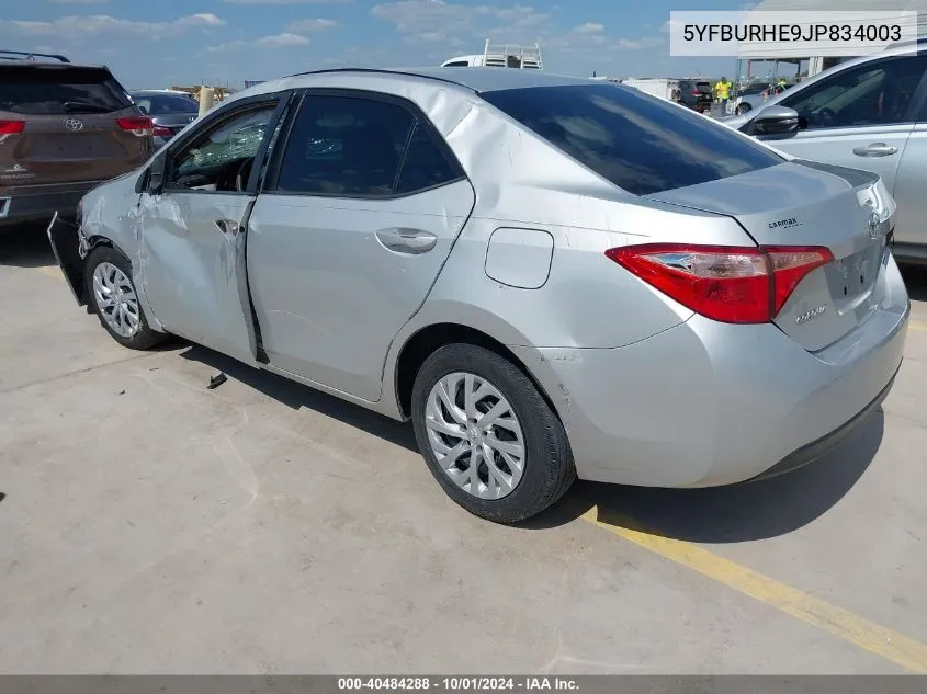 2018 Toyota Corolla Le VIN: 5YFBURHE9JP834003 Lot: 40484288