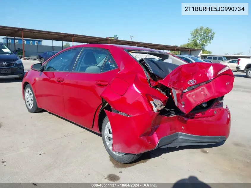 2018 Toyota Corolla Le VIN: 2T1BURHE5JC990734 Lot: 40511137