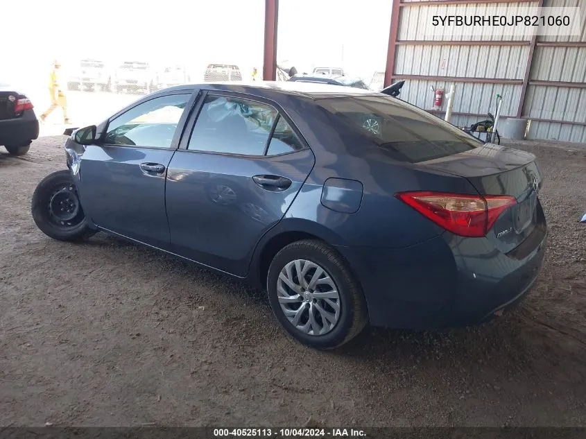 2018 Toyota Corolla Le VIN: 5YFBURHE0JP821060 Lot: 40525113