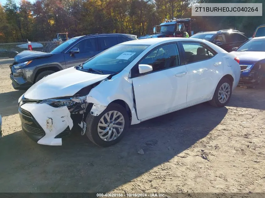 2018 Toyota Corolla Le VIN: 2T1BURHE0JC040264 Lot: 40620158