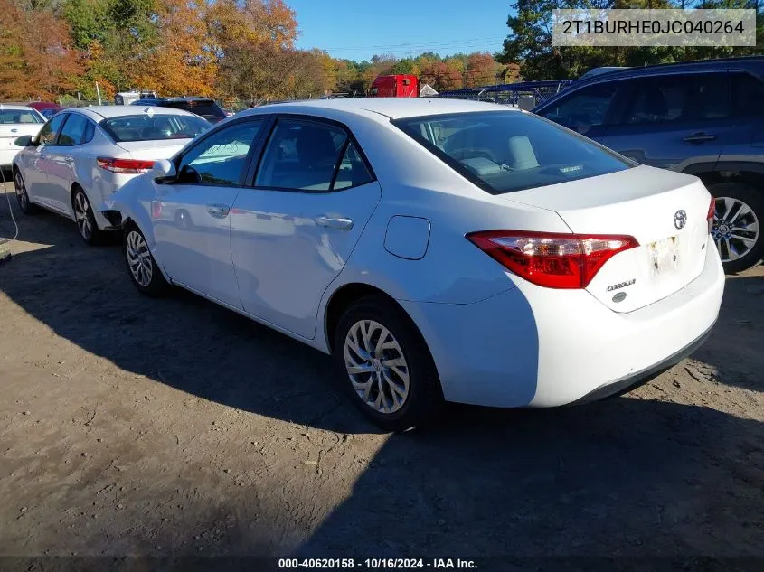 2018 Toyota Corolla Le VIN: 2T1BURHE0JC040264 Lot: 40620158