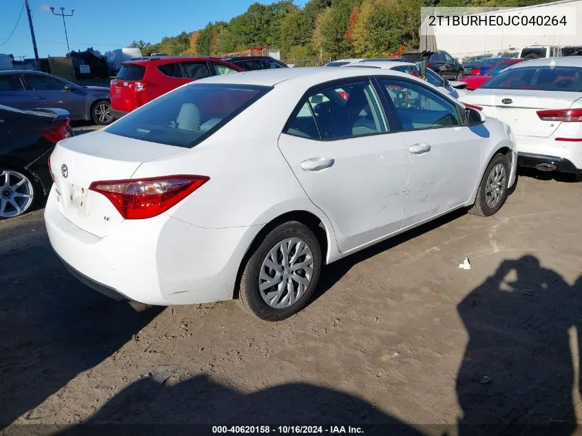 2018 Toyota Corolla Le VIN: 2T1BURHE0JC040264 Lot: 40620158