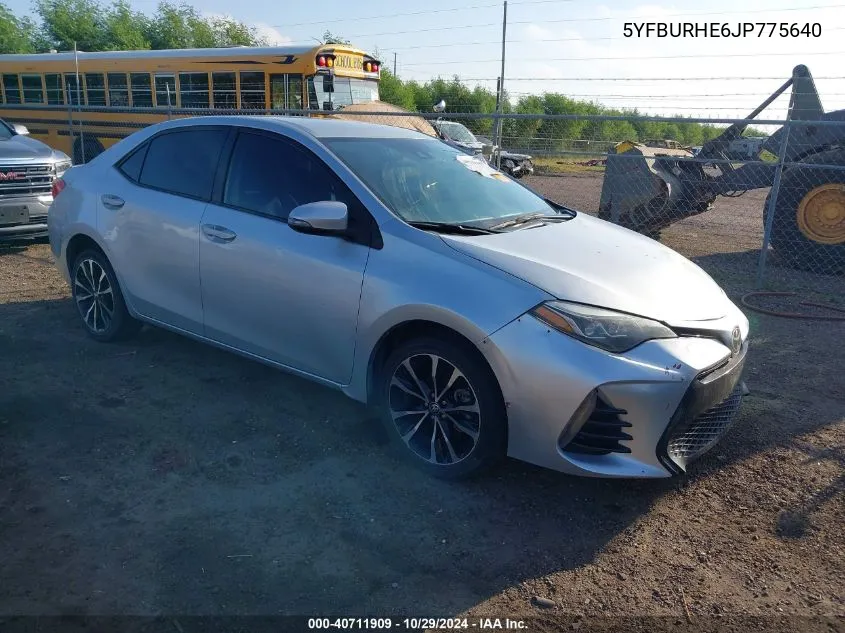 2018 Toyota Corolla Se VIN: 5YFBURHE6JP775640 Lot: 40711909