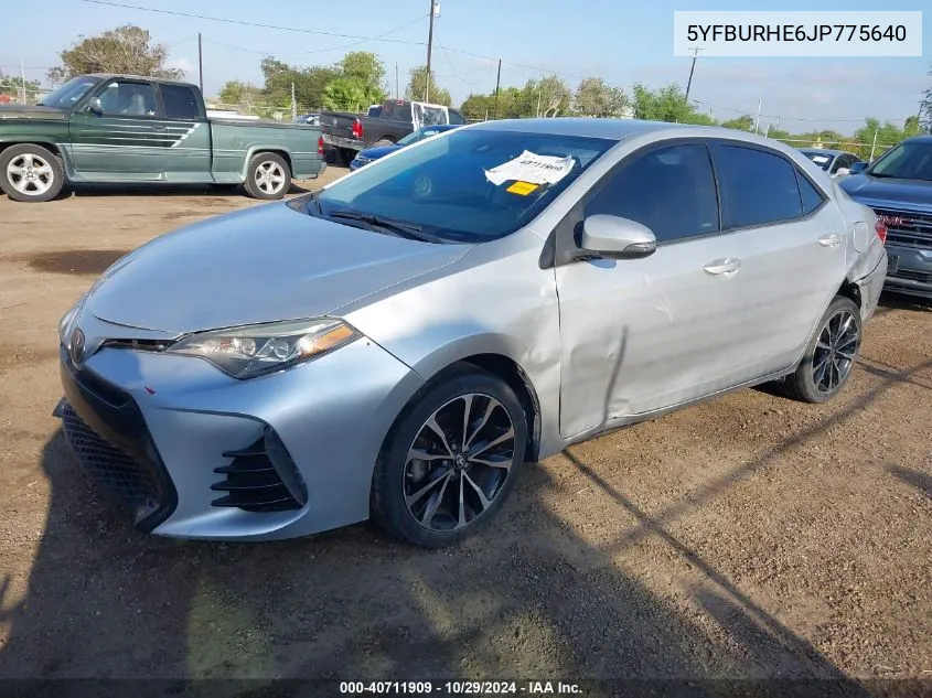 2018 Toyota Corolla Se VIN: 5YFBURHE6JP775640 Lot: 40711909