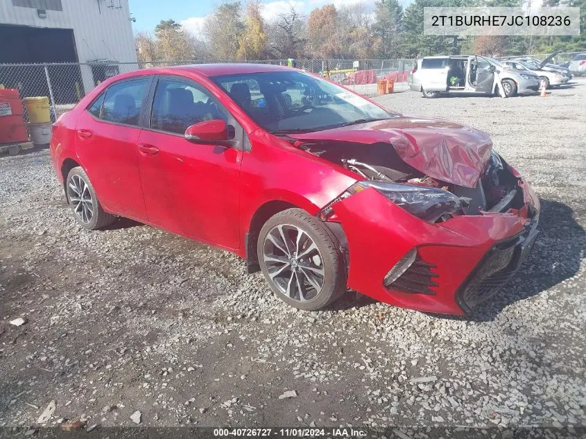 2018 Toyota Corolla Se VIN: 2T1BURHE7JC108236 Lot: 40726727