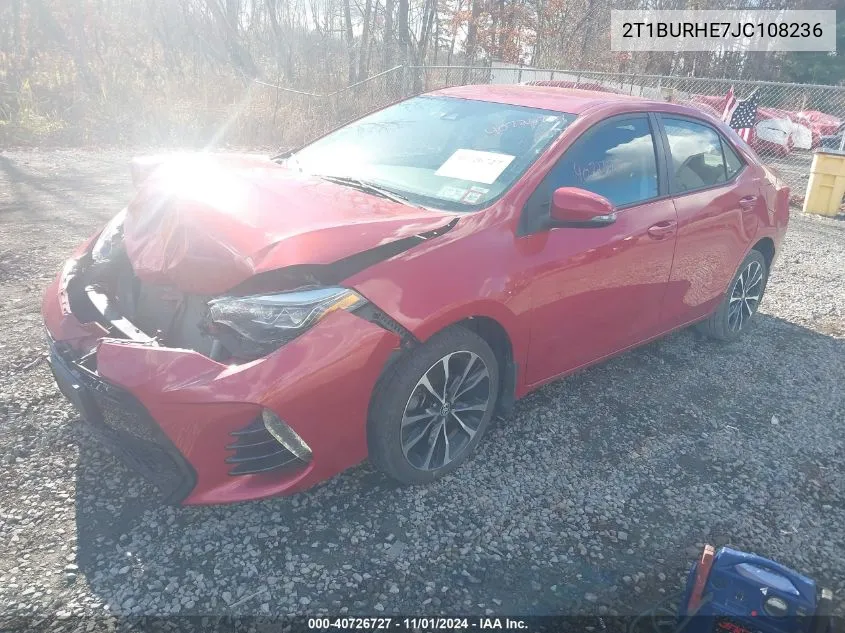 2018 Toyota Corolla Se VIN: 2T1BURHE7JC108236 Lot: 40726727